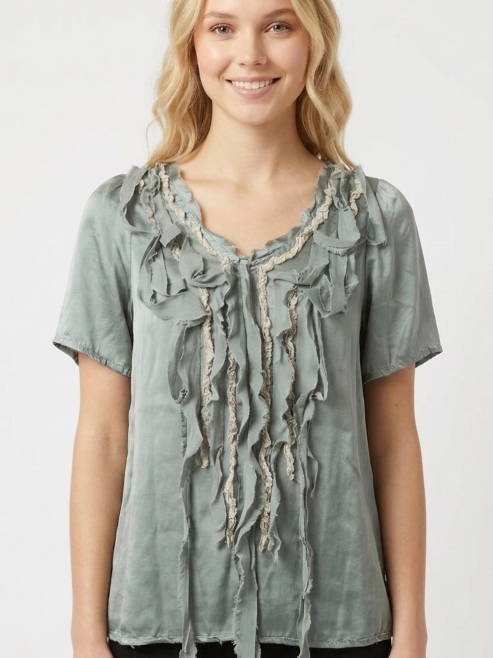 Lala Ribbon Strands Silk Blouse Top Small